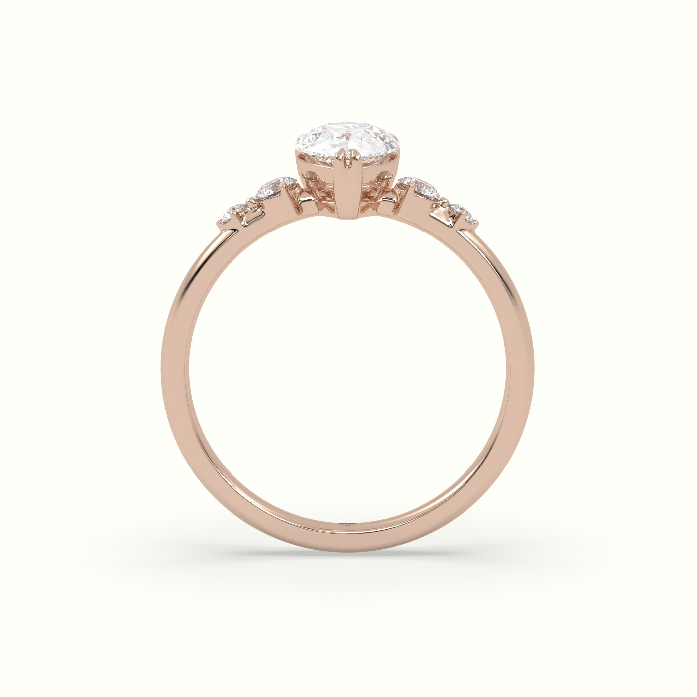 10K Rose Gold Pear Diamond Solitaire Side Stone Engagement Ring