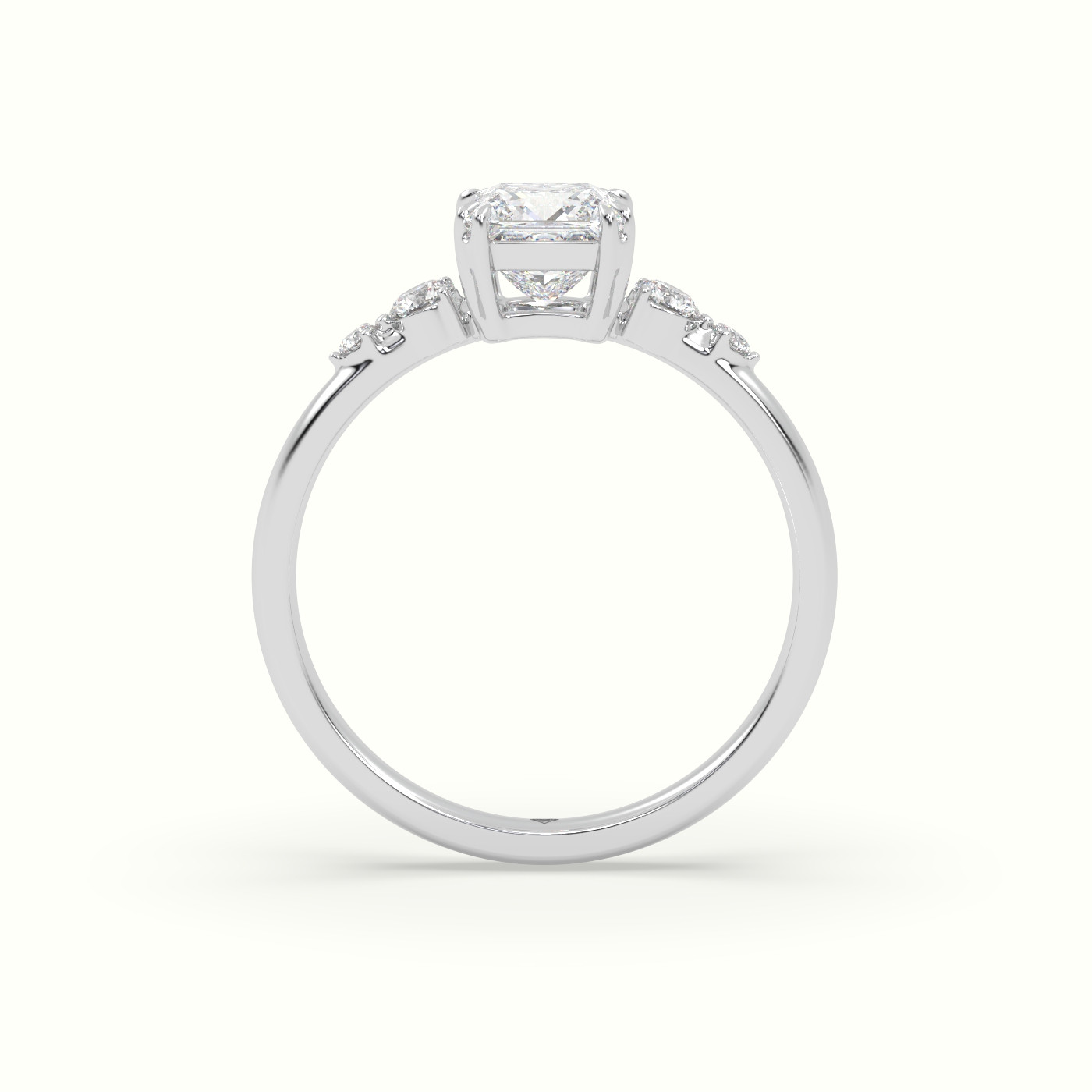 10K White Gold Princess Diamond Solitaire Side Stone Engagement Ring