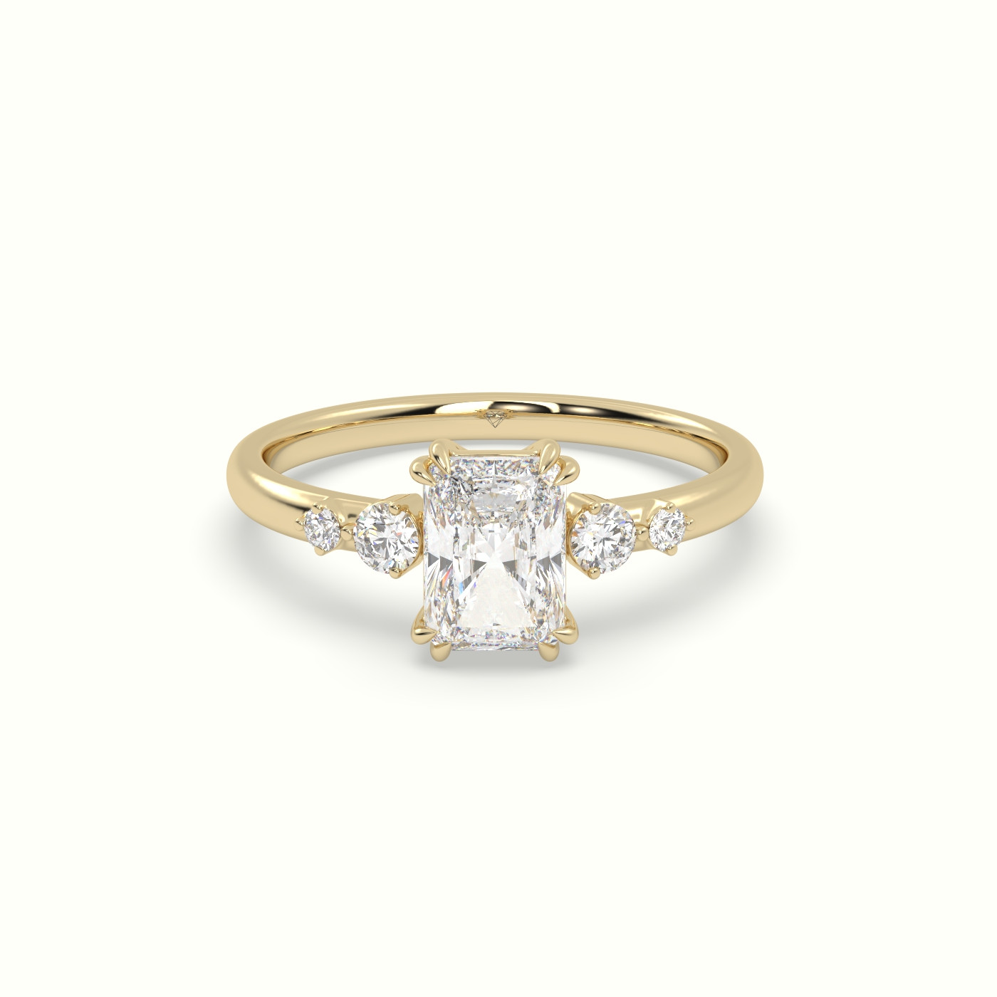 18K Yellow Gold Radiant Diamond Solitaire Side Stone Engagement Ring