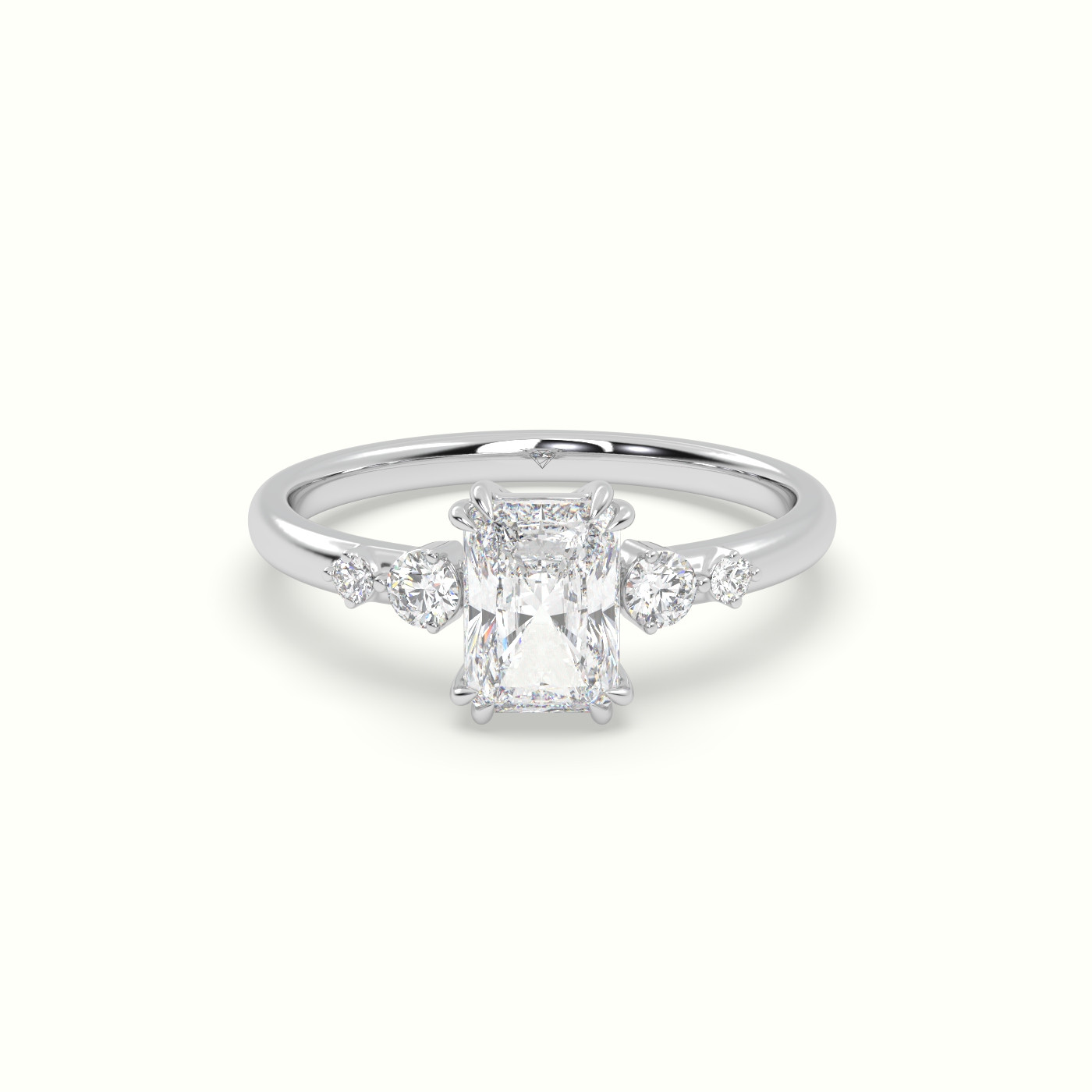 10K White Gold Radiant Diamond Solitaire Side Stone Engagement Ring