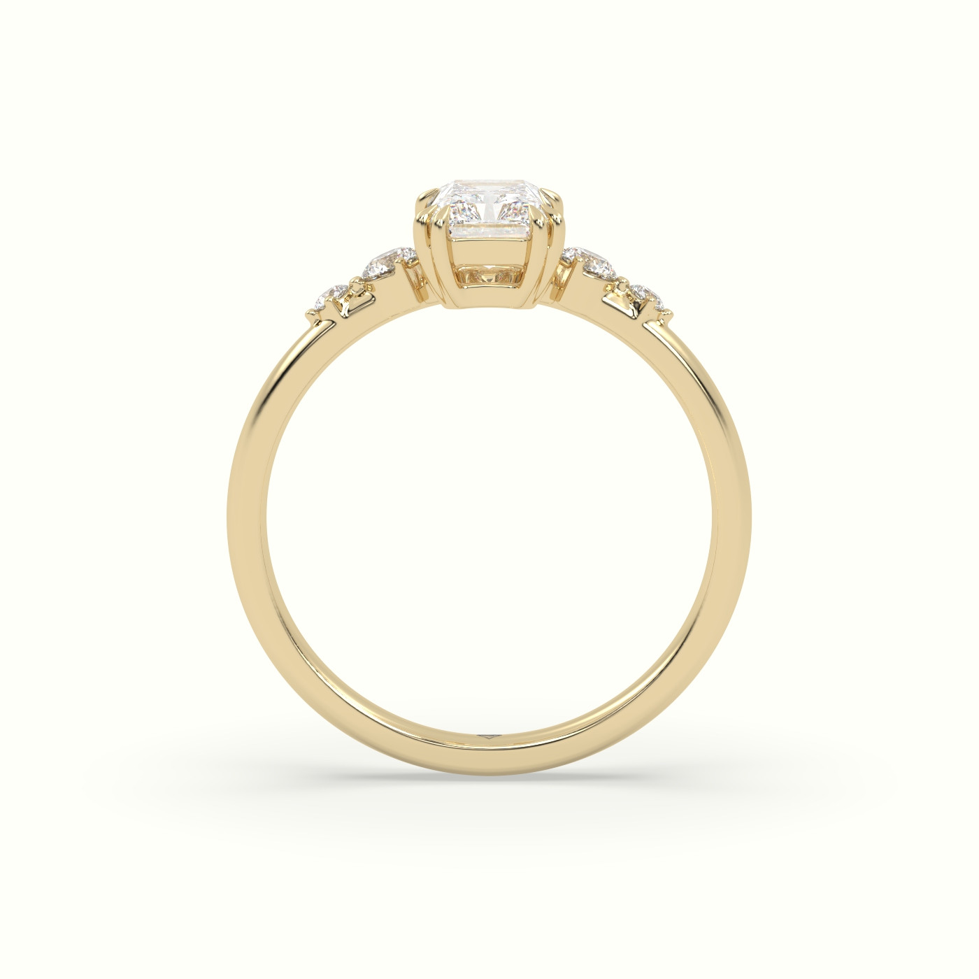 10K Yellow Gold Radiant Diamond Solitaire Side Stone Engagement Ring
