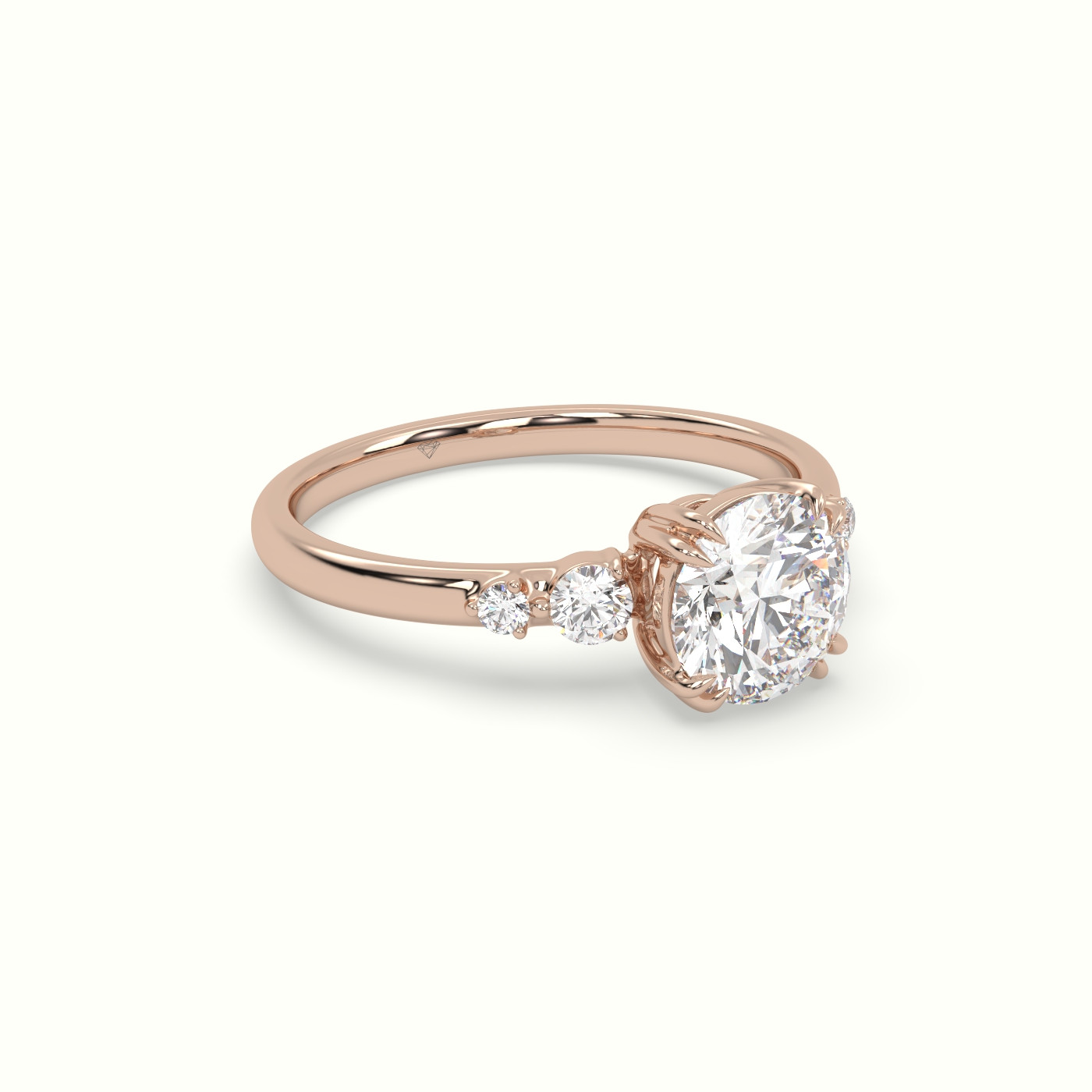 10K Rose Gold Round Diamond Solitaire Side Stone Engagement Ring