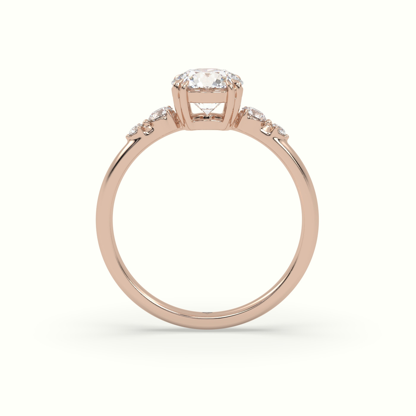 10K Rose Gold Round Diamond Solitaire Side Stone Engagement Ring