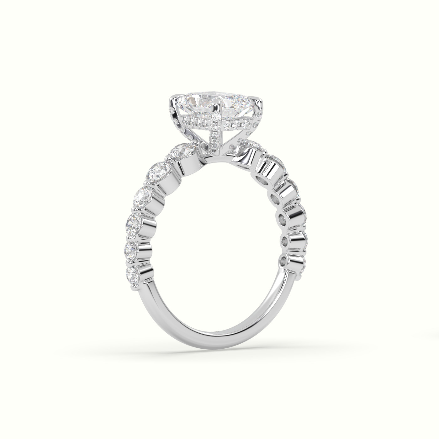 18K White Gold Radiant Diamond Side Stone Engagement Ring