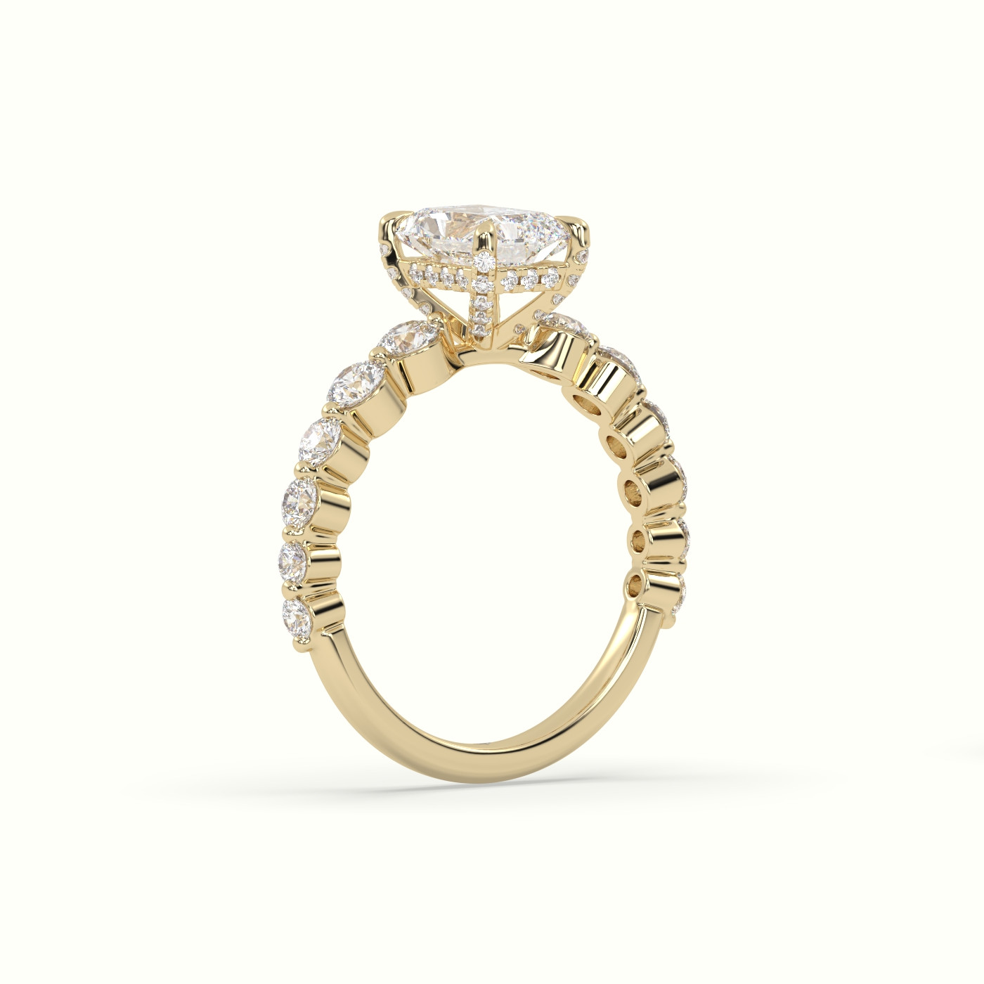 18K Yellow Gold Radiant Diamond Side Stone Engagement Ring