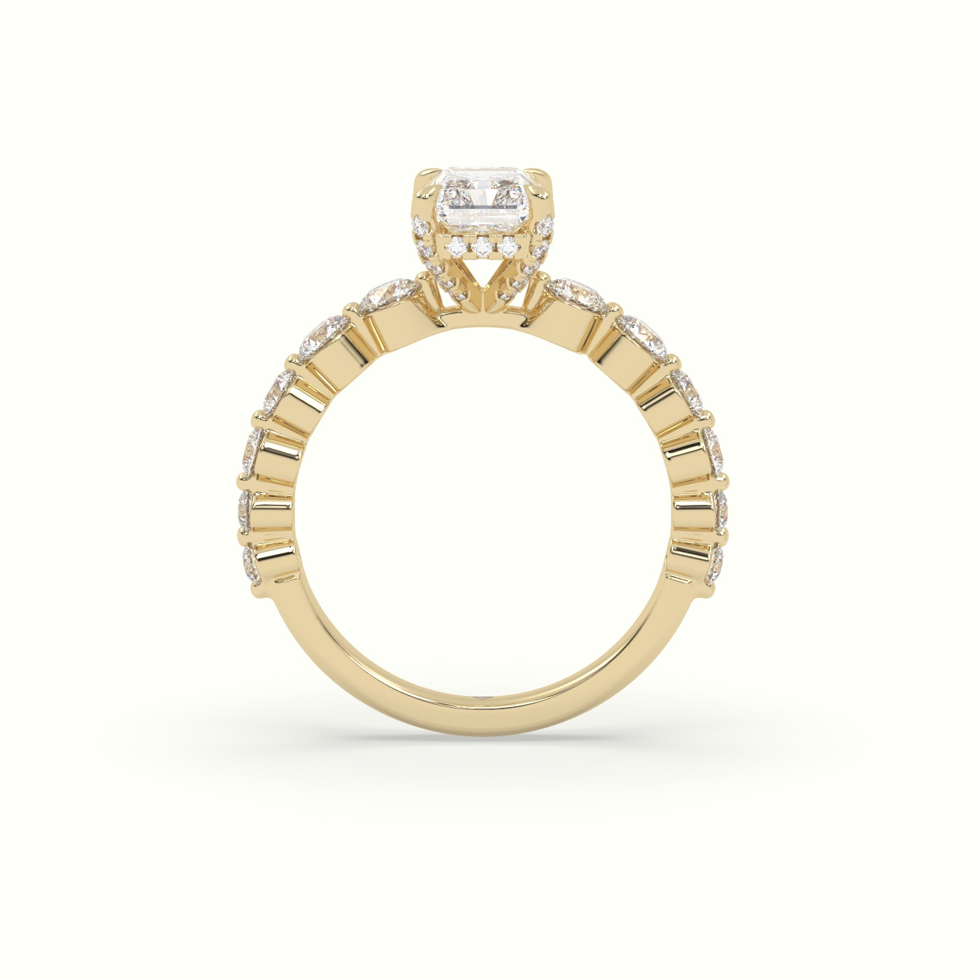 18K Yellow Gold Radiant Diamond Side Stone Engagement Ring