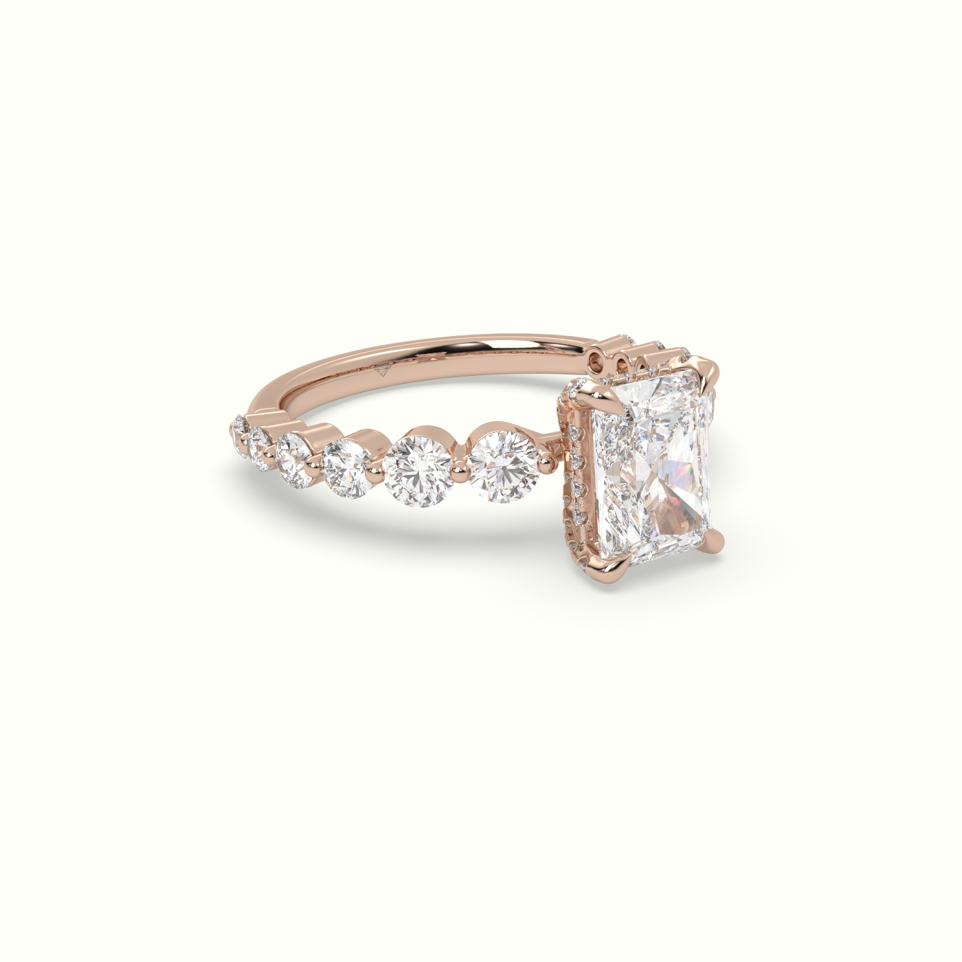 18K Rose Gold Radiant Diamond Side Stone Engagement Ring