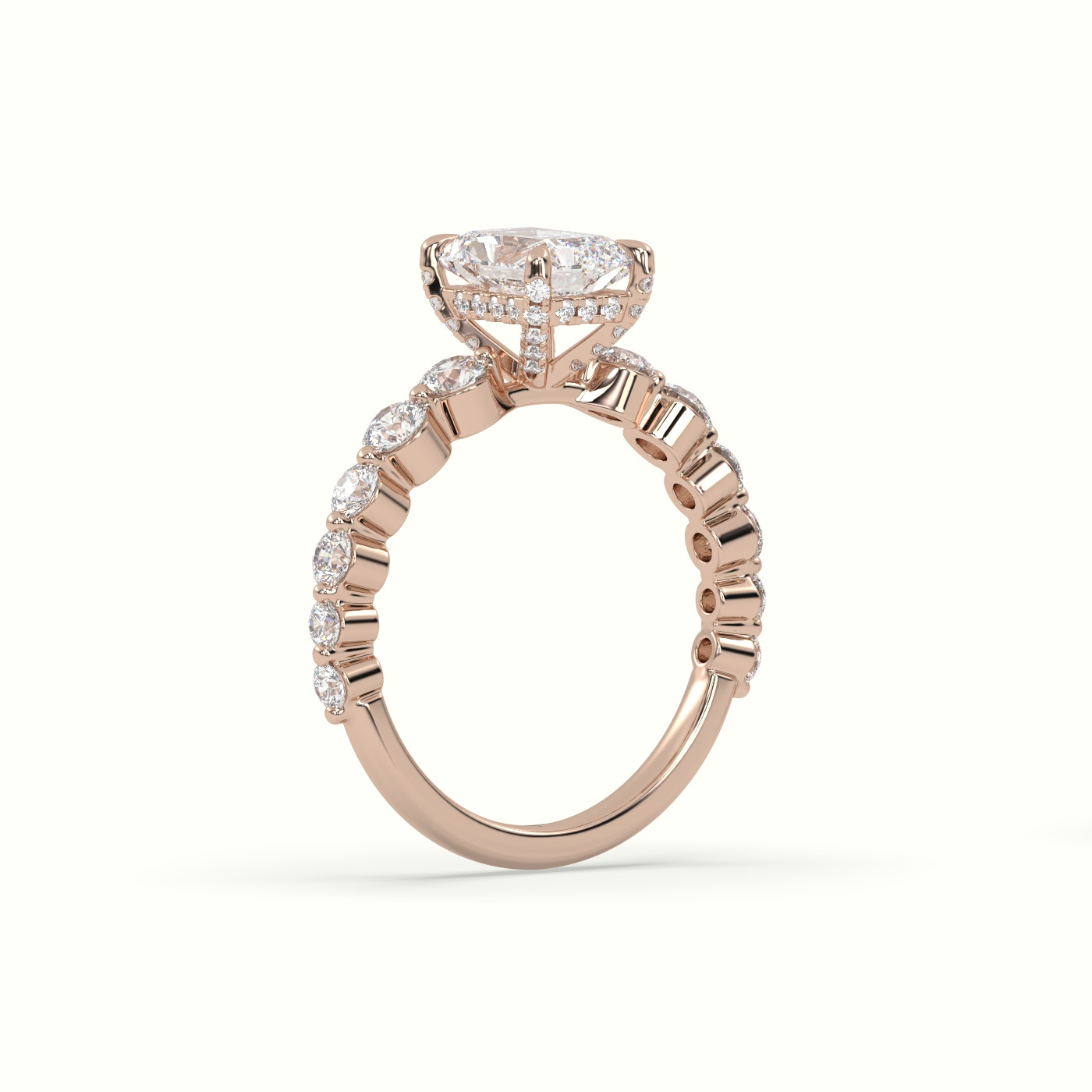 18K Rose Gold Radiant Diamond Side Stone Engagement Ring