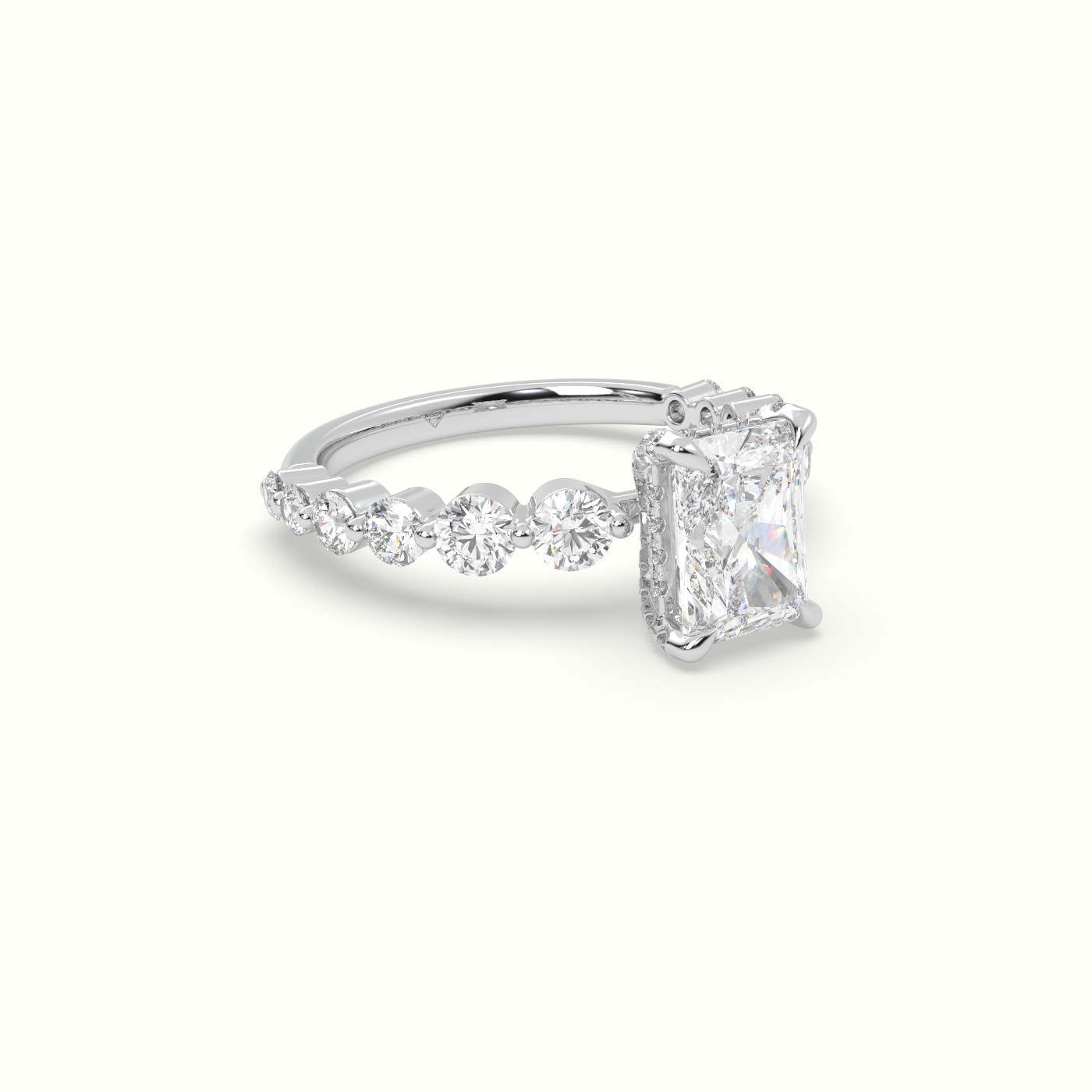 10K White Gold Radiant Diamond Side Stone Engagement Ring