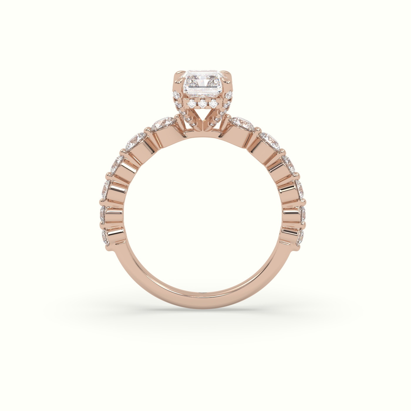 10K Rose Gold Radiant Diamond Side Stone Engagement Ring