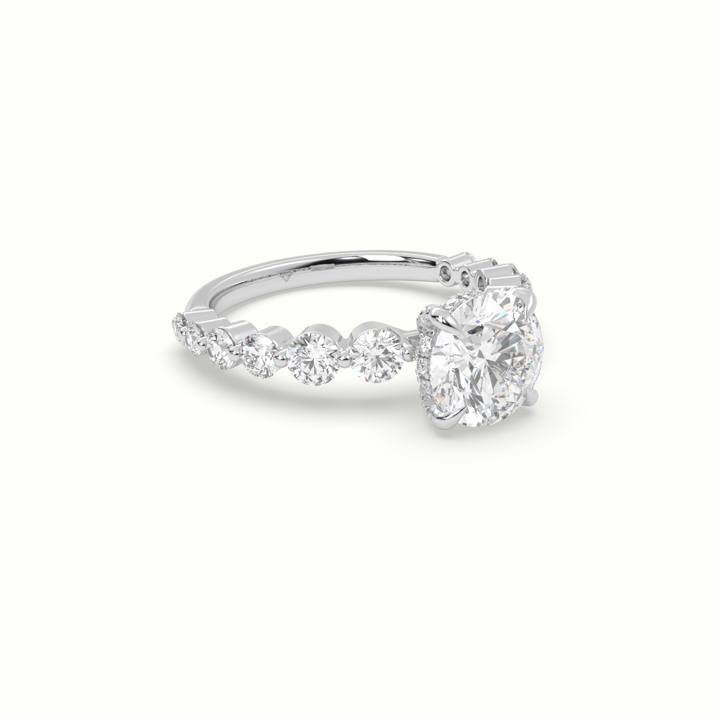 18K White Gold Round Diamond Side Stone Engagement Ring