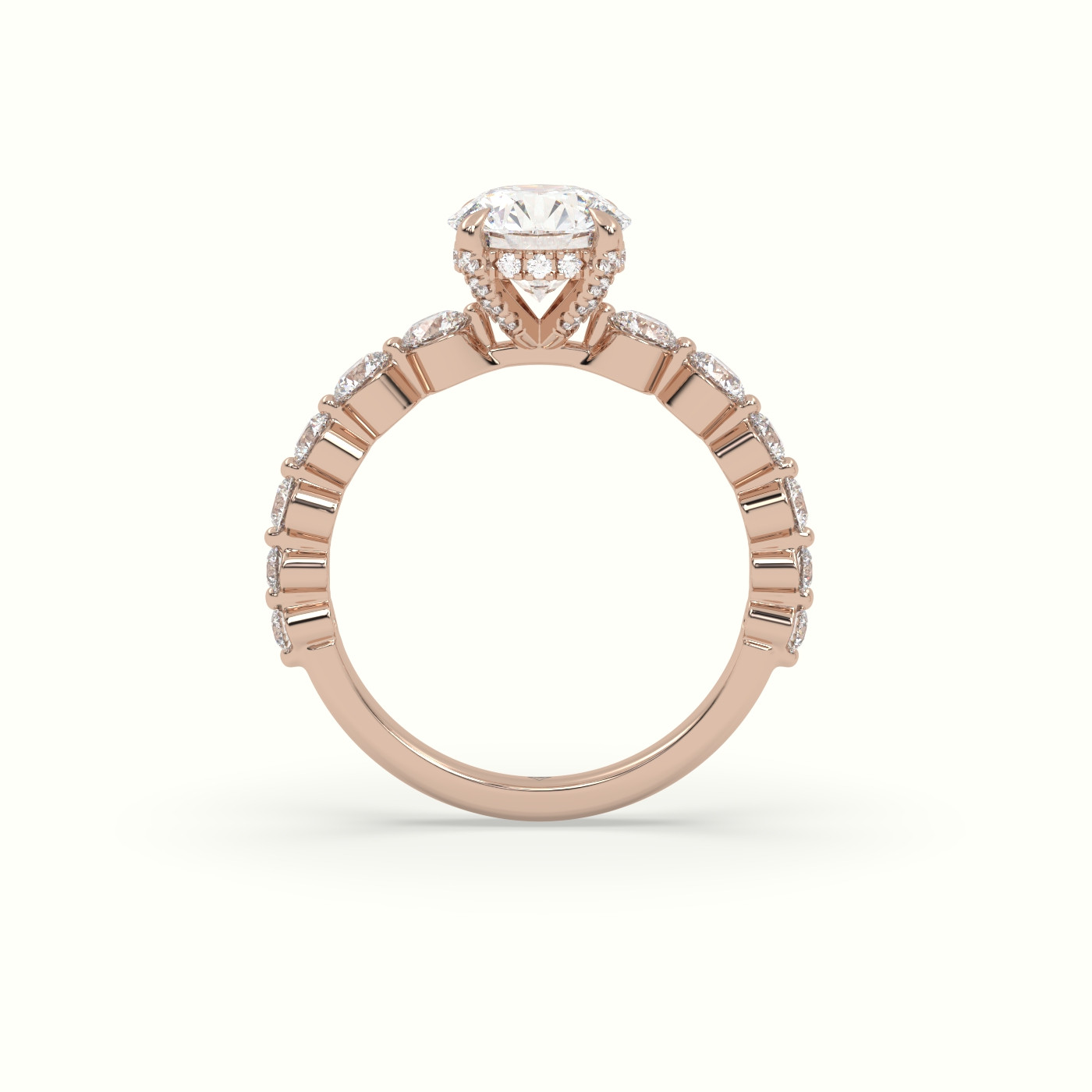 18K Rose Gold Round Diamond Side Stone Engagement Ring