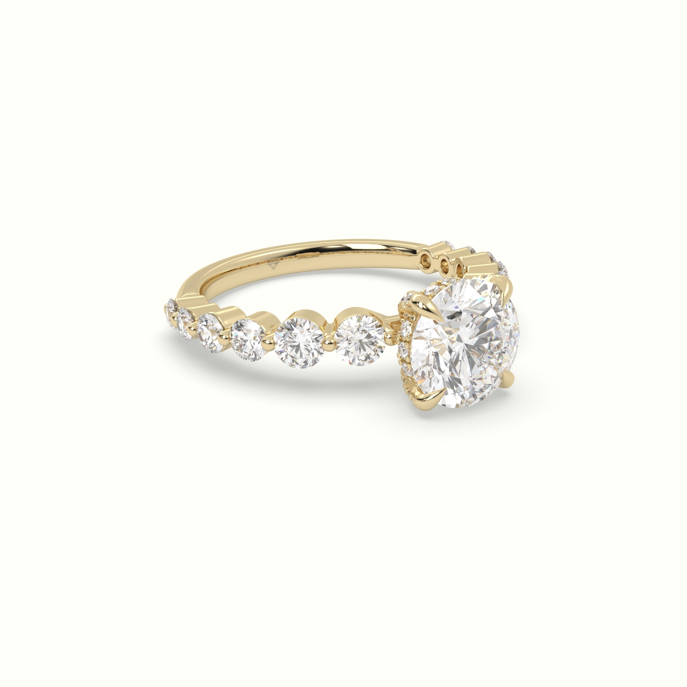 18K Yellow Gold Round Diamond Side Stone Engagement Ring