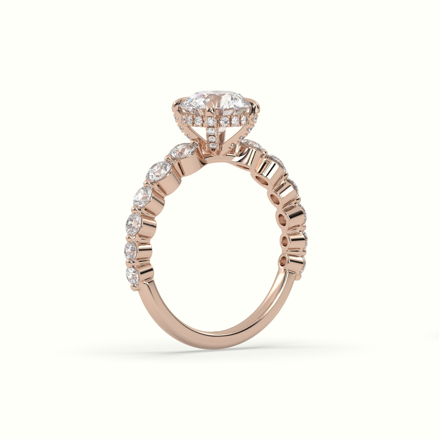 10K Rose Gold Round Diamond Side Stone Engagement Ring