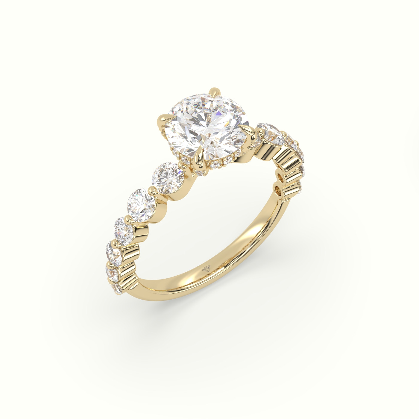 10K Yellow Gold Round Diamond Side Stone Engagement Ring