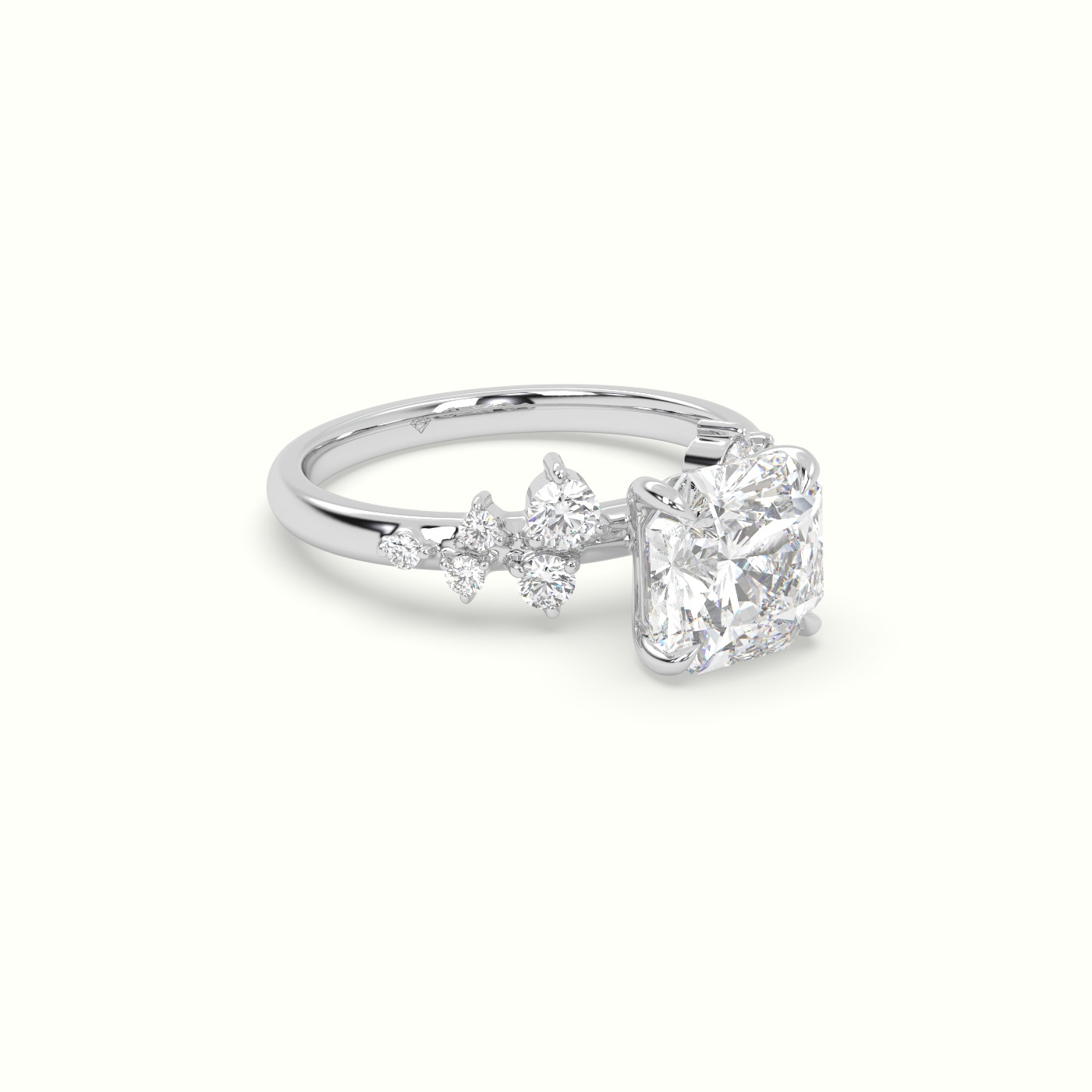 18K White Gold Asscher Diamond Side Stone Engagement Ring
