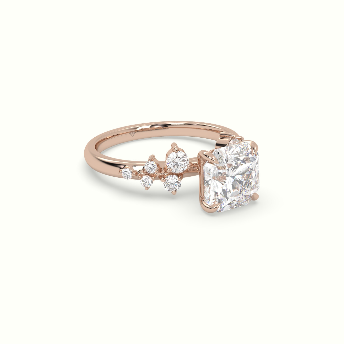 18K Rose Gold Asscher Diamond Side Stone Engagement Ring