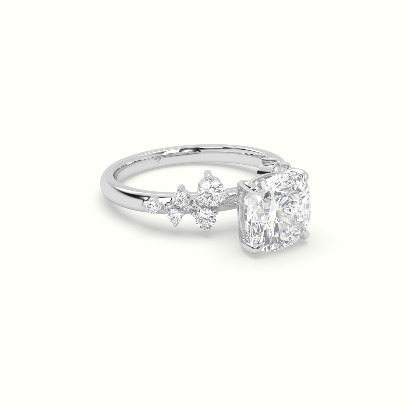 18K White Gold Cushion Diamond Side Stone Engagement Ring