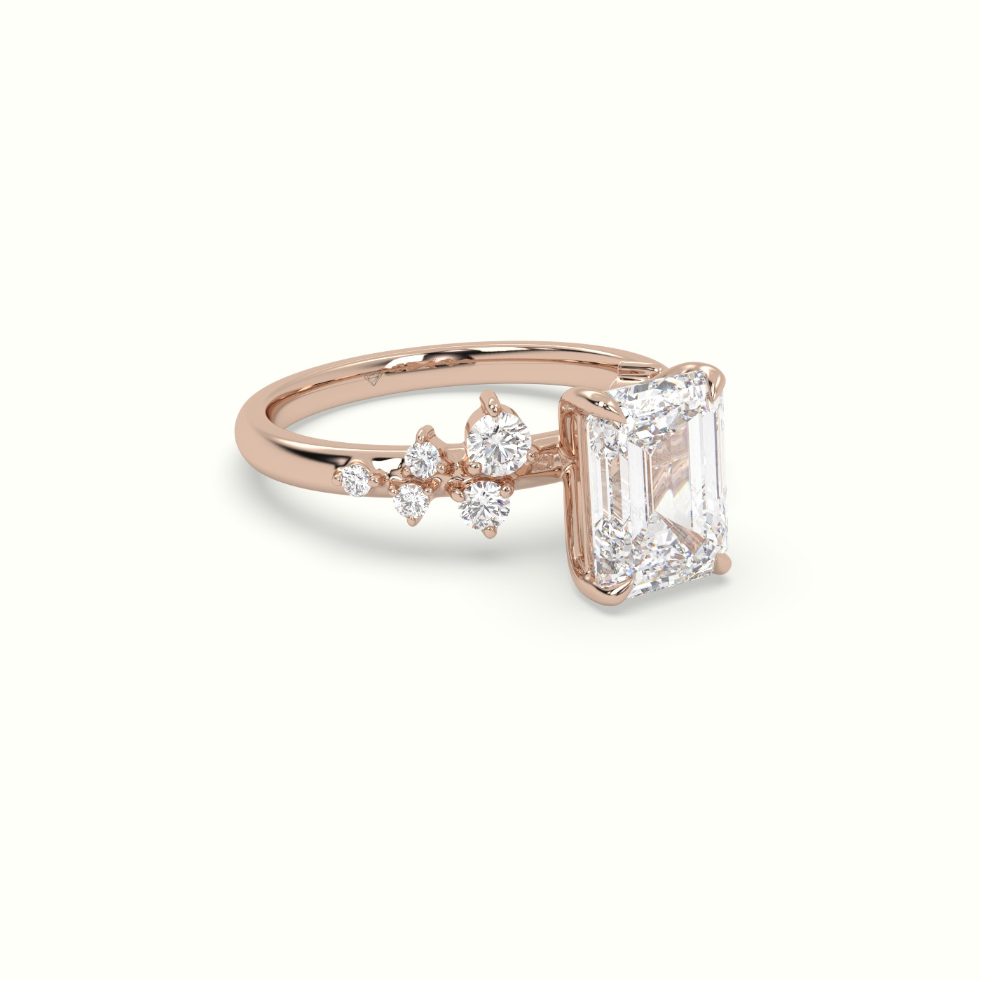 10K Rose Gold Emerald Diamond Side Stone Engagement Ring