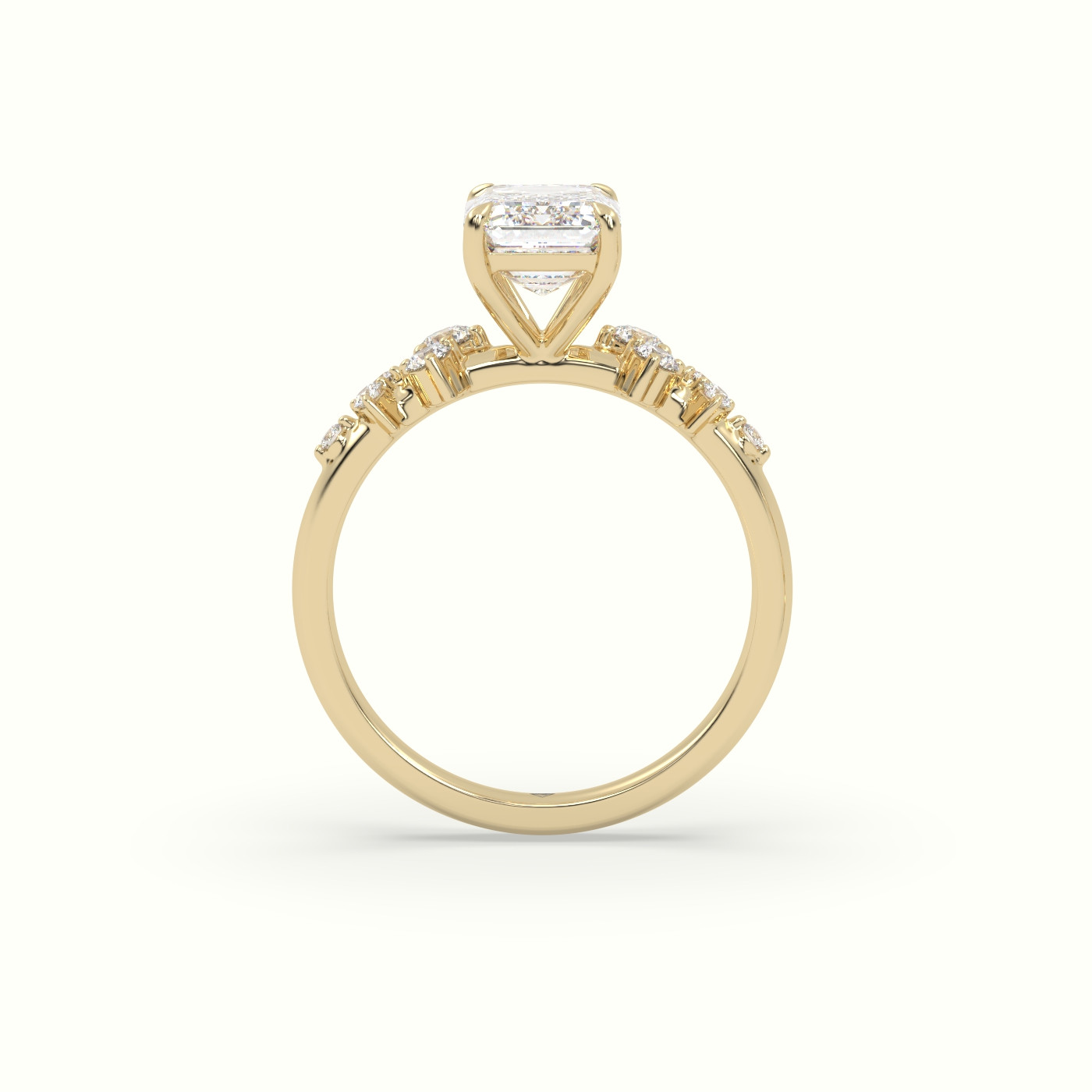 10K Yellow Gold Emerald Diamond Side Stone Engagement Ring