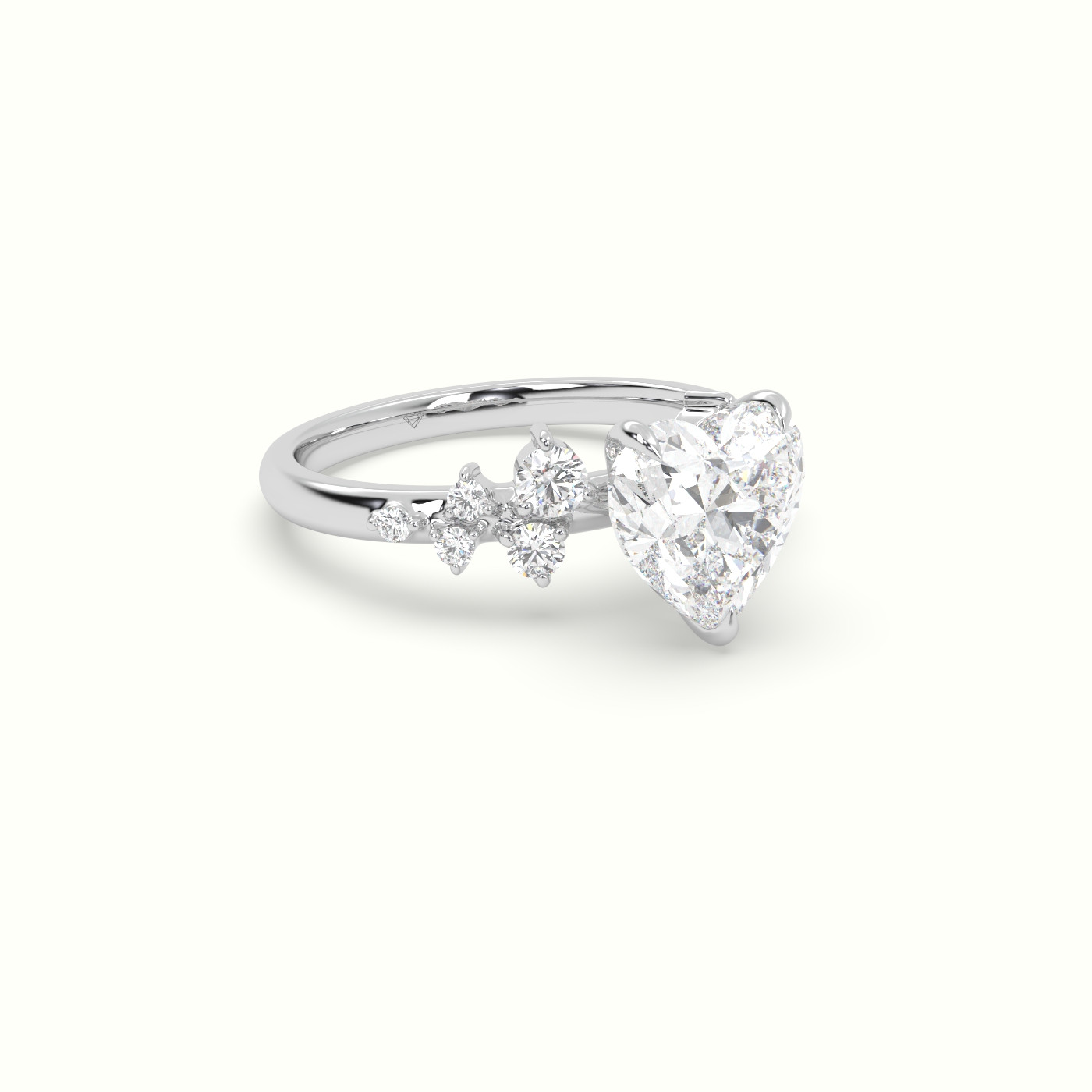18K White Gold Heart Diamond Side Stone Engagement Ring