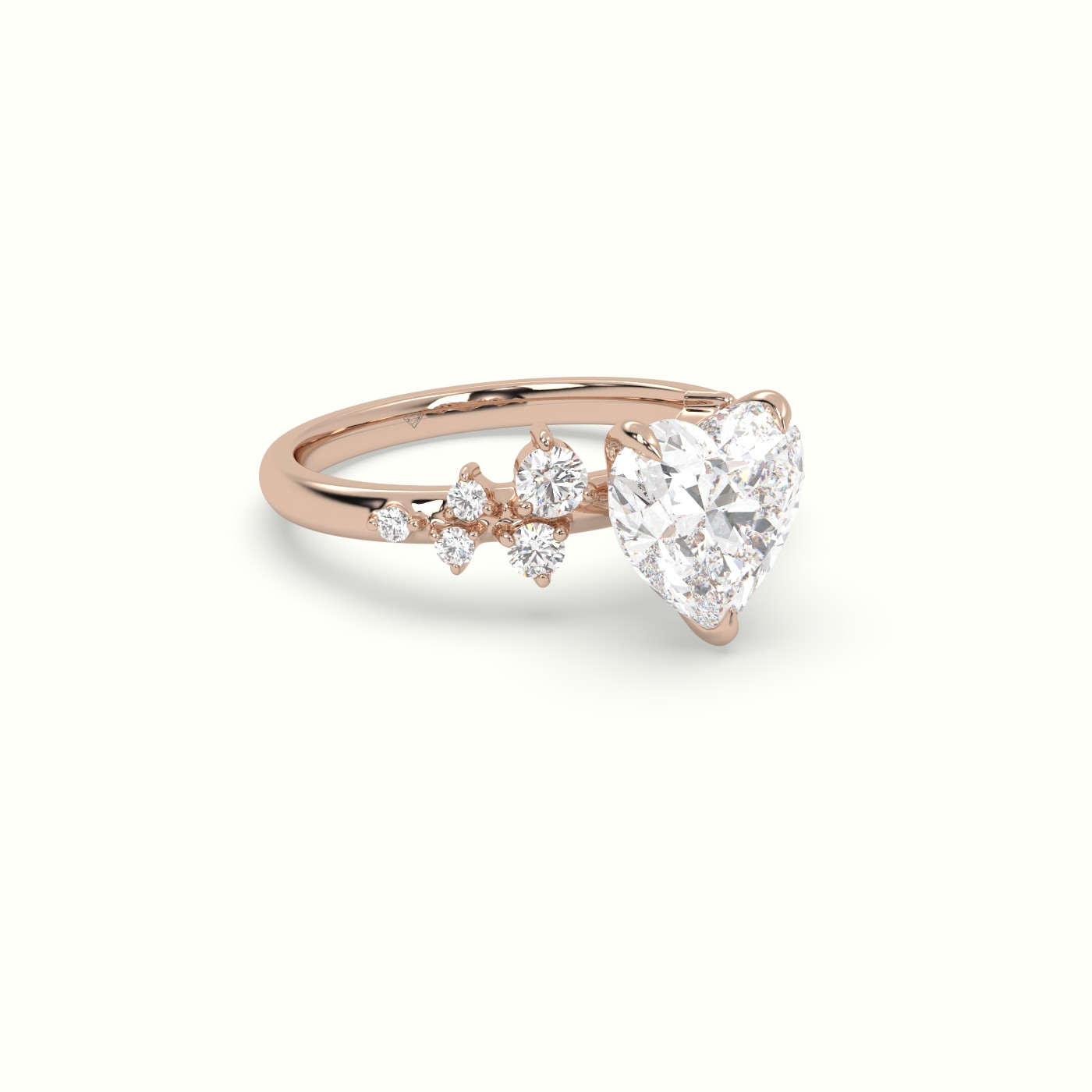 18K Rose Gold Heart Diamond Side Stone Engagement Ring