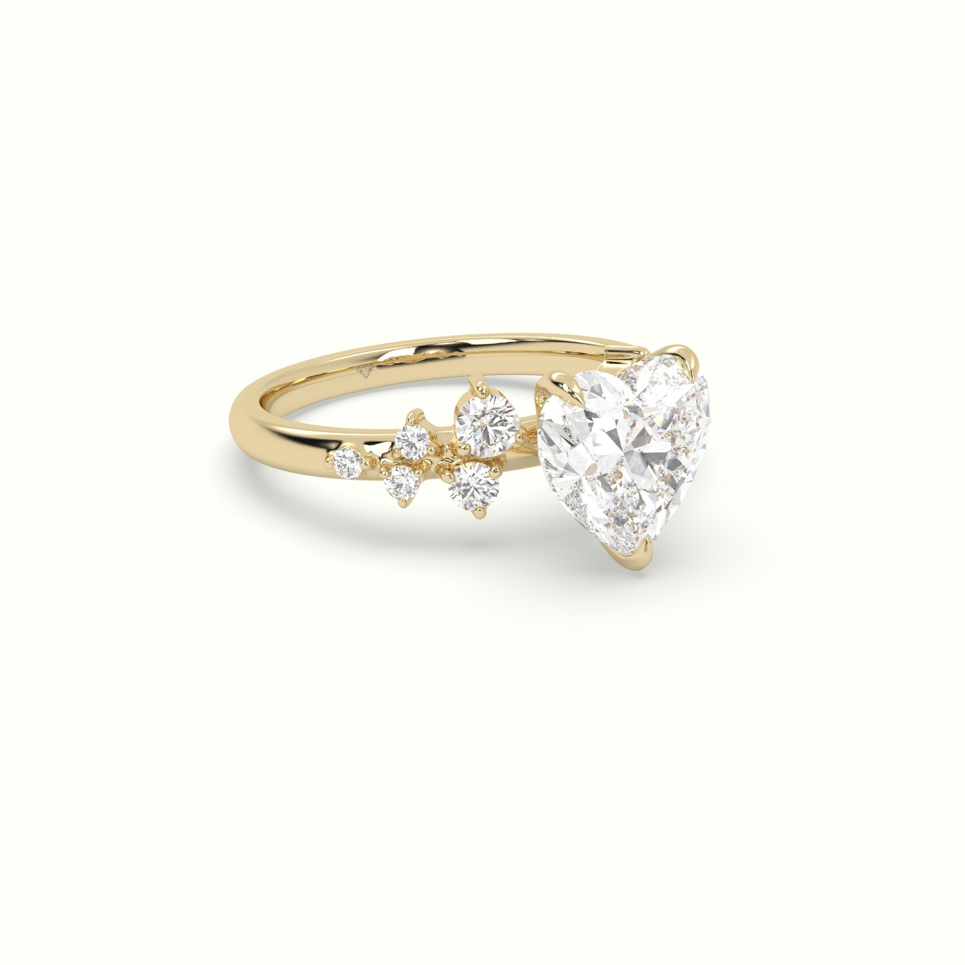 18K Yellow Gold Heart Diamond Side Stone Engagement Ring