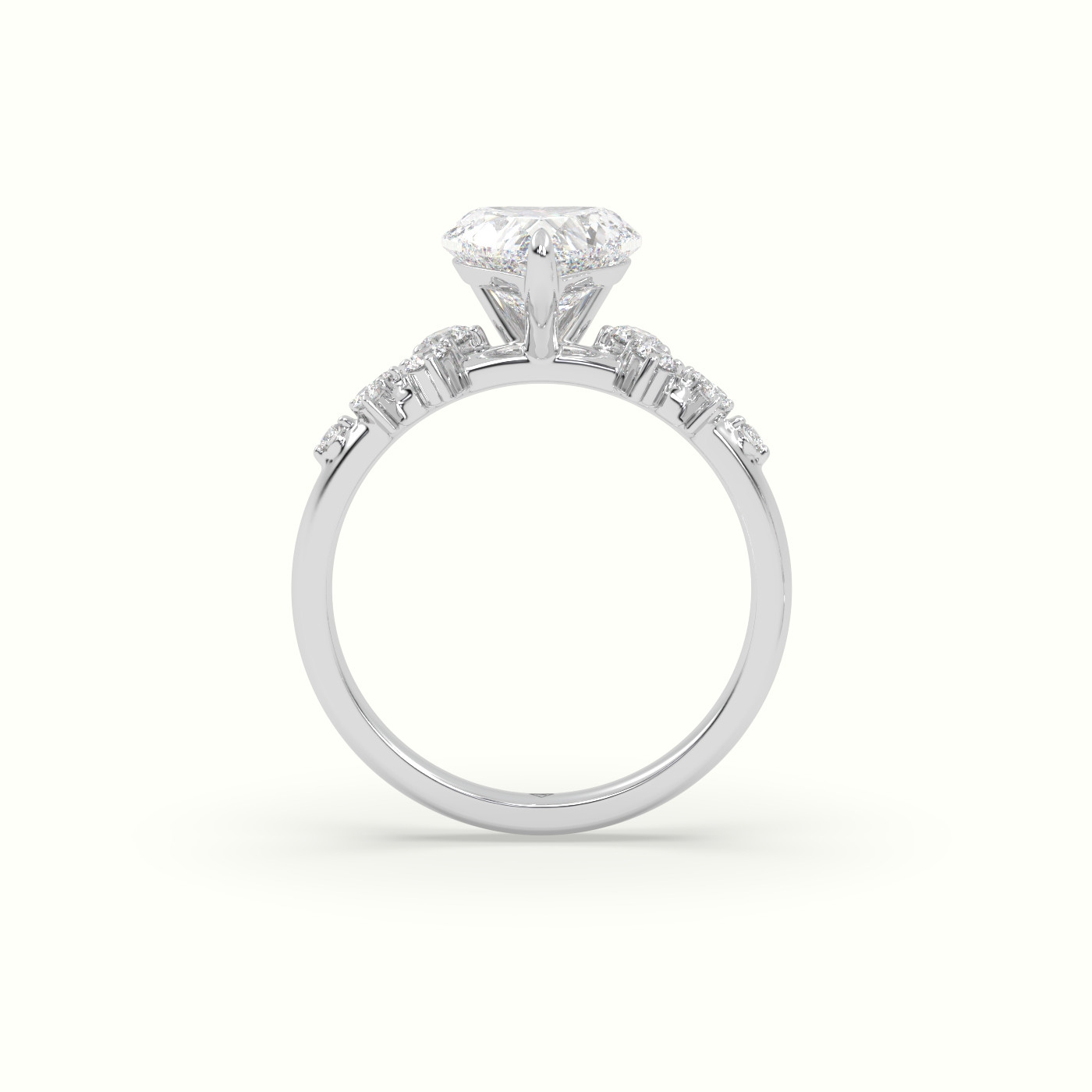 10K White Gold Heart Diamond Side Stone Engagement Ring