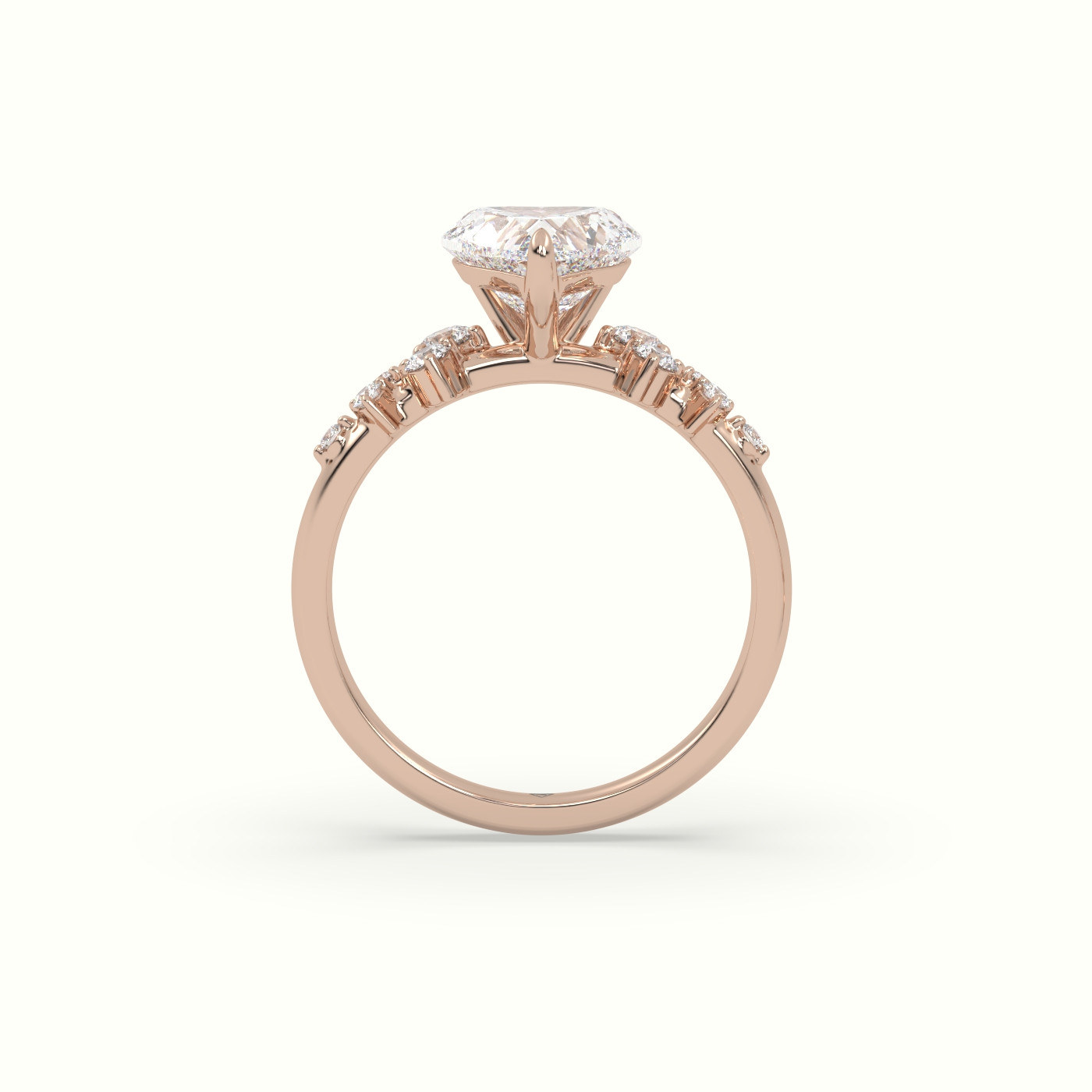 10K Rose Gold Heart Diamond Side Stone Engagement Ring