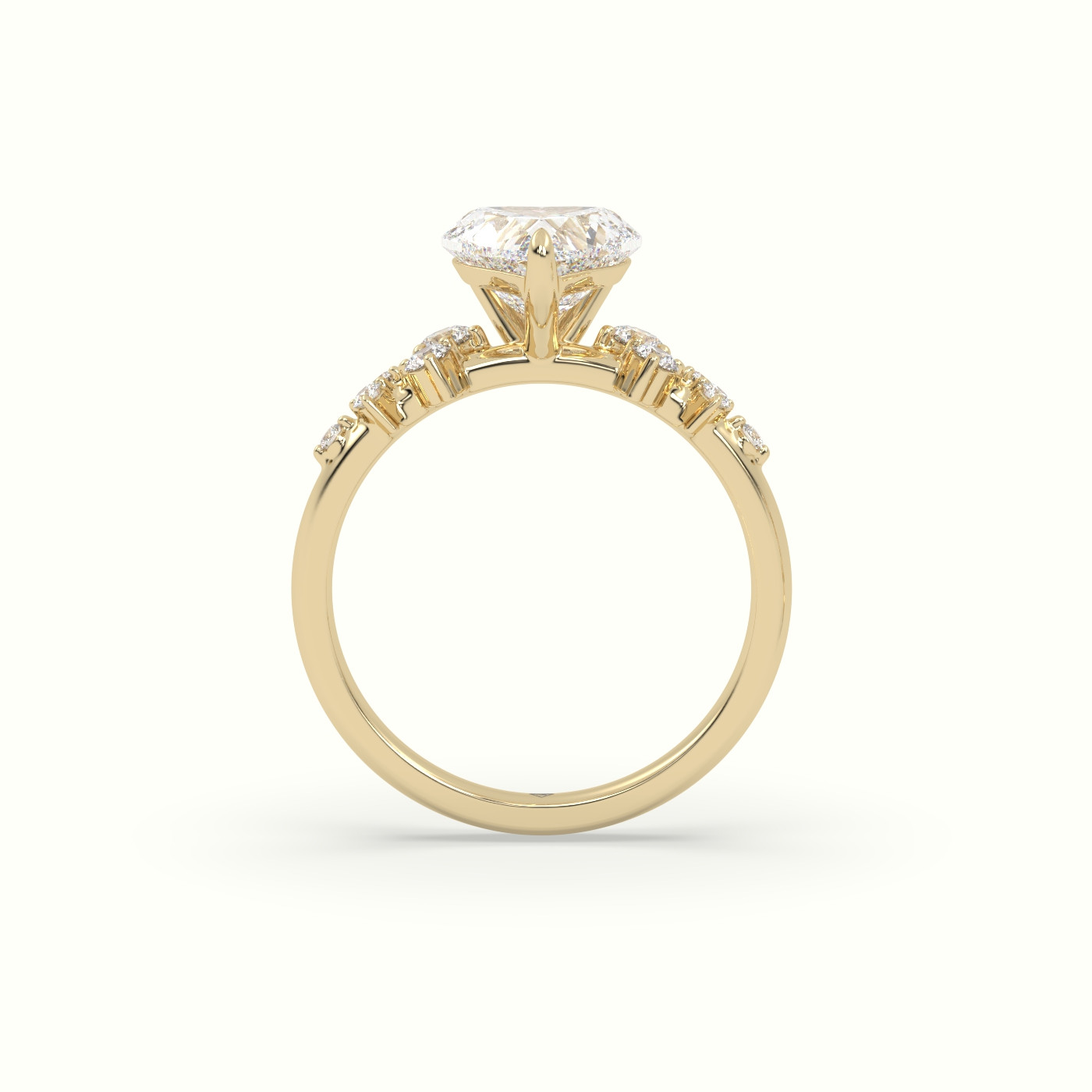 10K Yellow Gold Heart Diamond Side Stone Engagement Ring