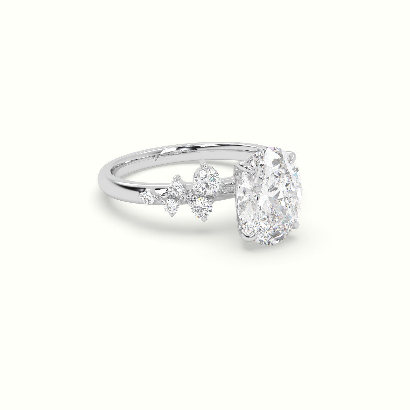 10K White Gold Oval Diamond Side Stone Engagement Ring