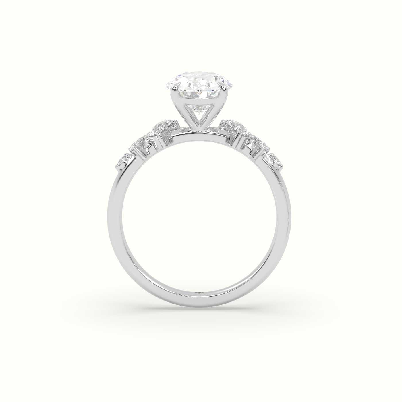 10K White Gold Oval Diamond Side Stone Engagement Ring