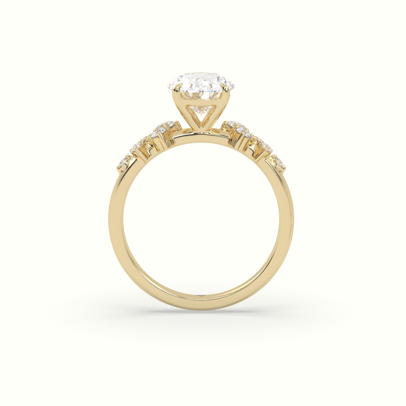 10K Yellow Gold Oval Diamond Side Stone Engagement Ring