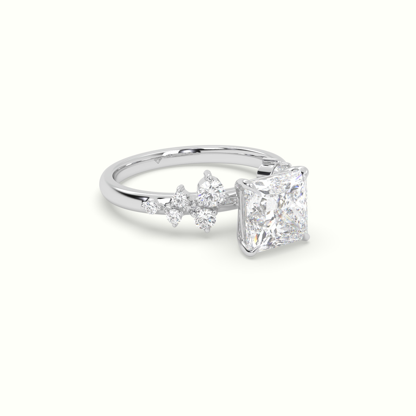 18K White Gold Princess Diamond Side Stone Engagement Ring