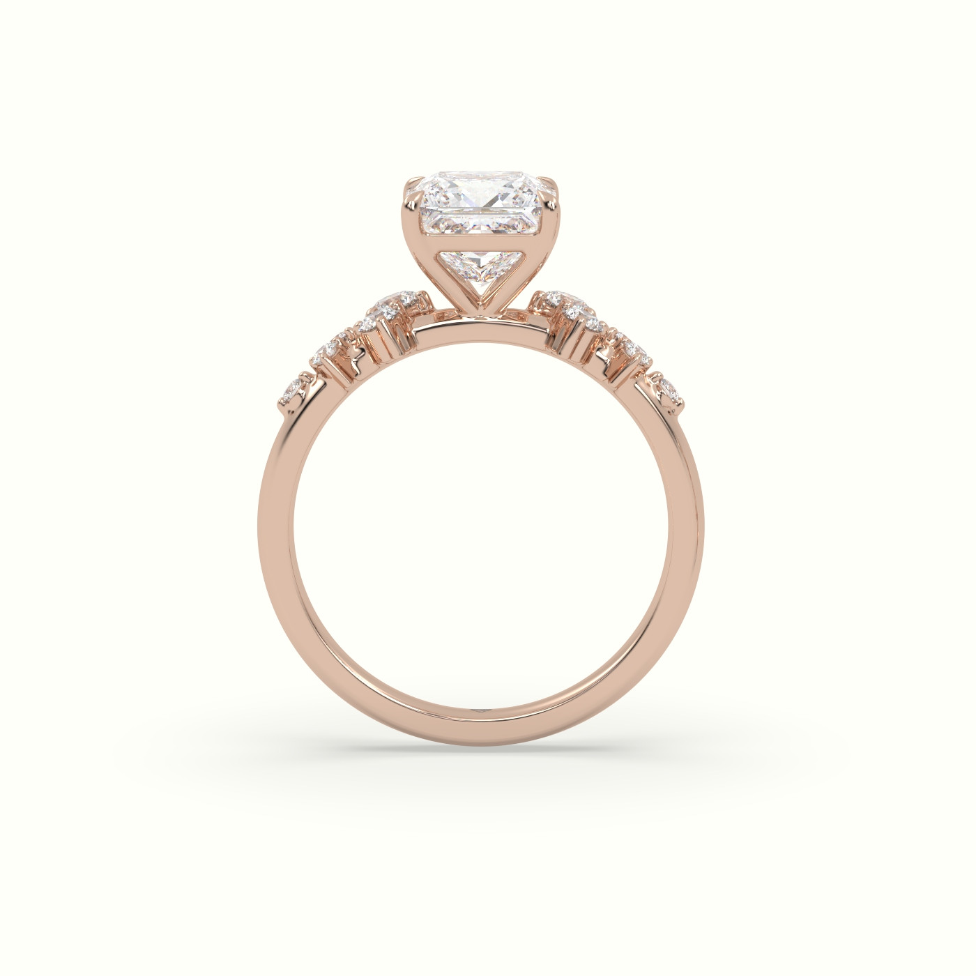 18K Rose Gold Princess Diamond Side Stone Engagement Ring