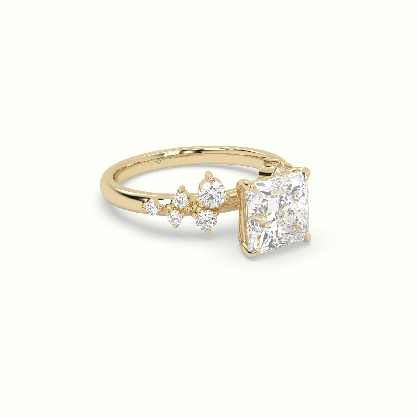 18K Yellow Gold Princess Diamond Side Stone Engagement Ring