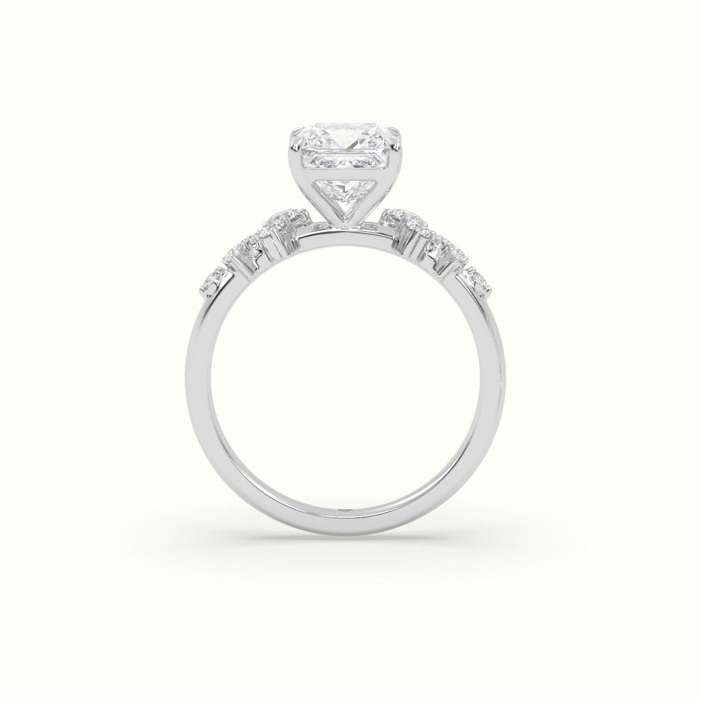 10K White Gold Princess Diamond Side Stone Engagement Ring