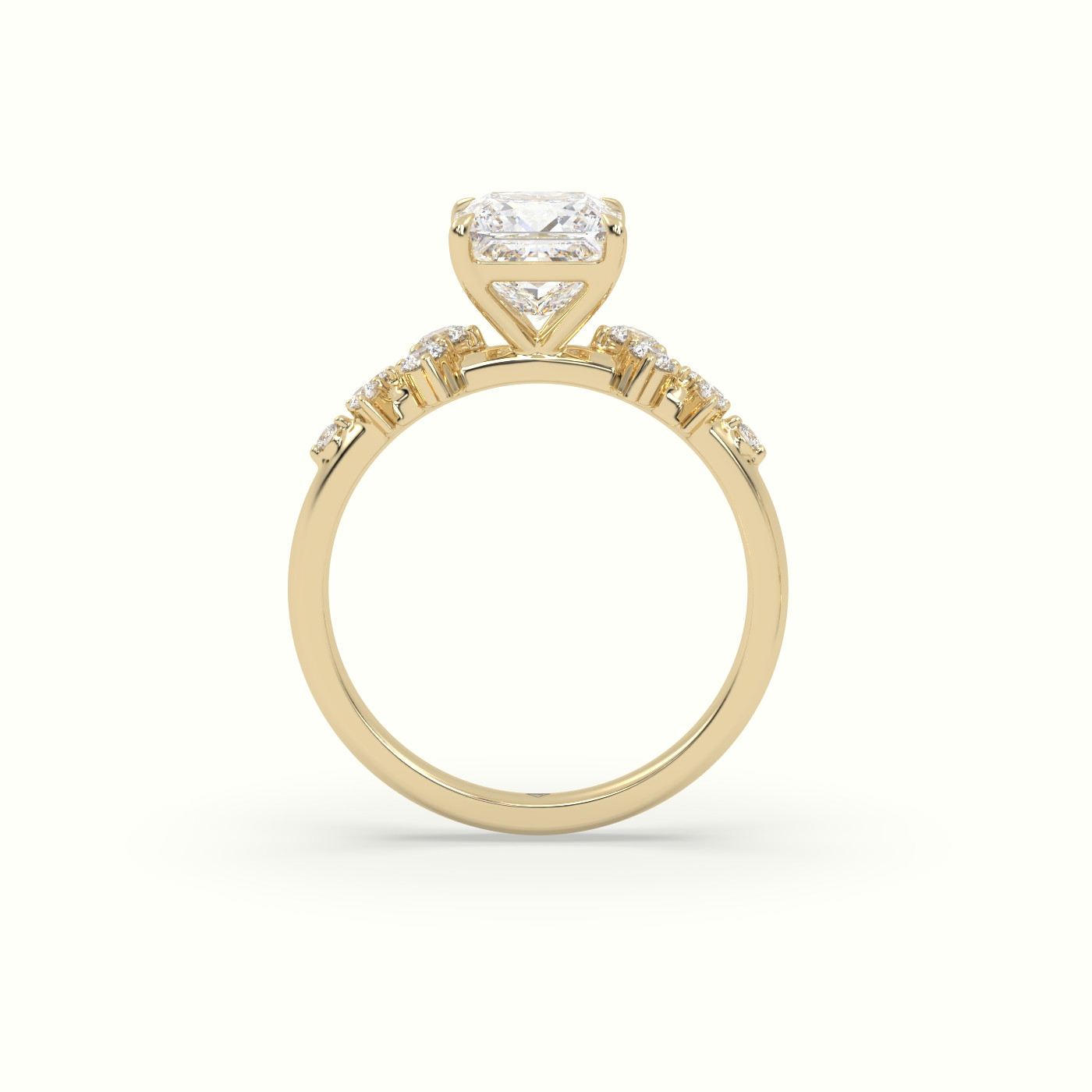 10K Yellow Gold Princess Diamond Side Stone Engagement Ring