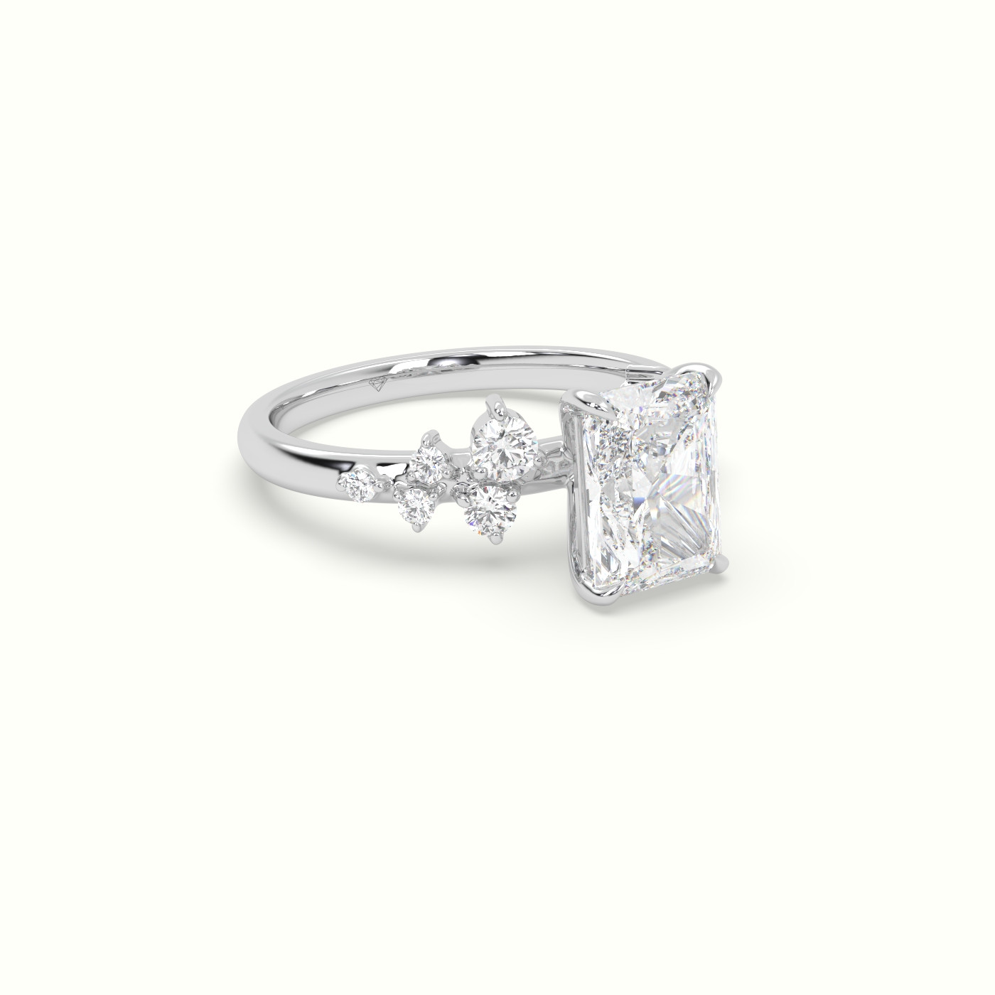 18K White Gold Radiant Diamond Side Stone Engagement Ring