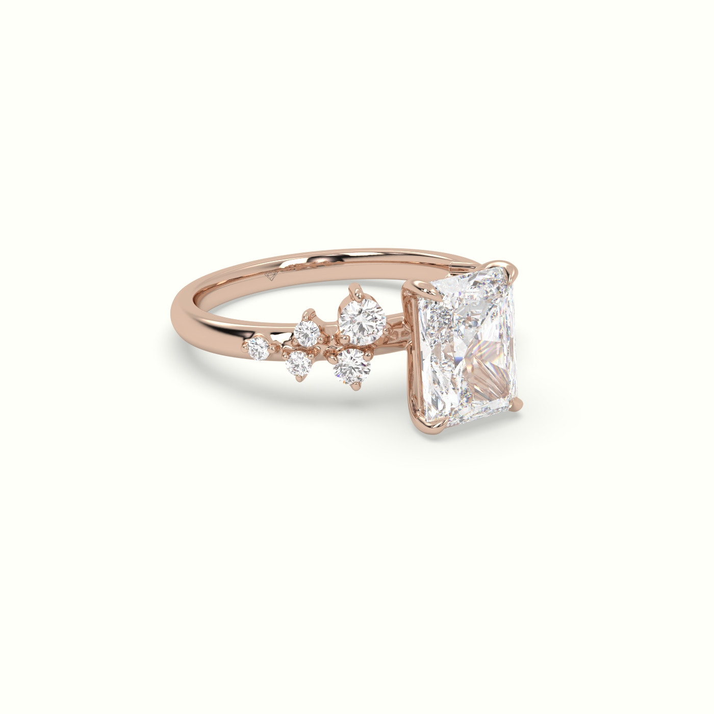 18K Rose Gold Radiant Diamond Side Stone Engagement Ring