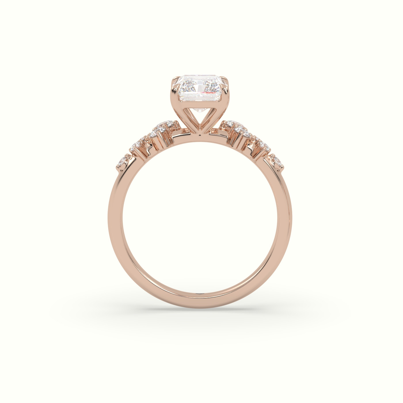 18K Rose Gold Radiant Diamond Side Stone Engagement Ring