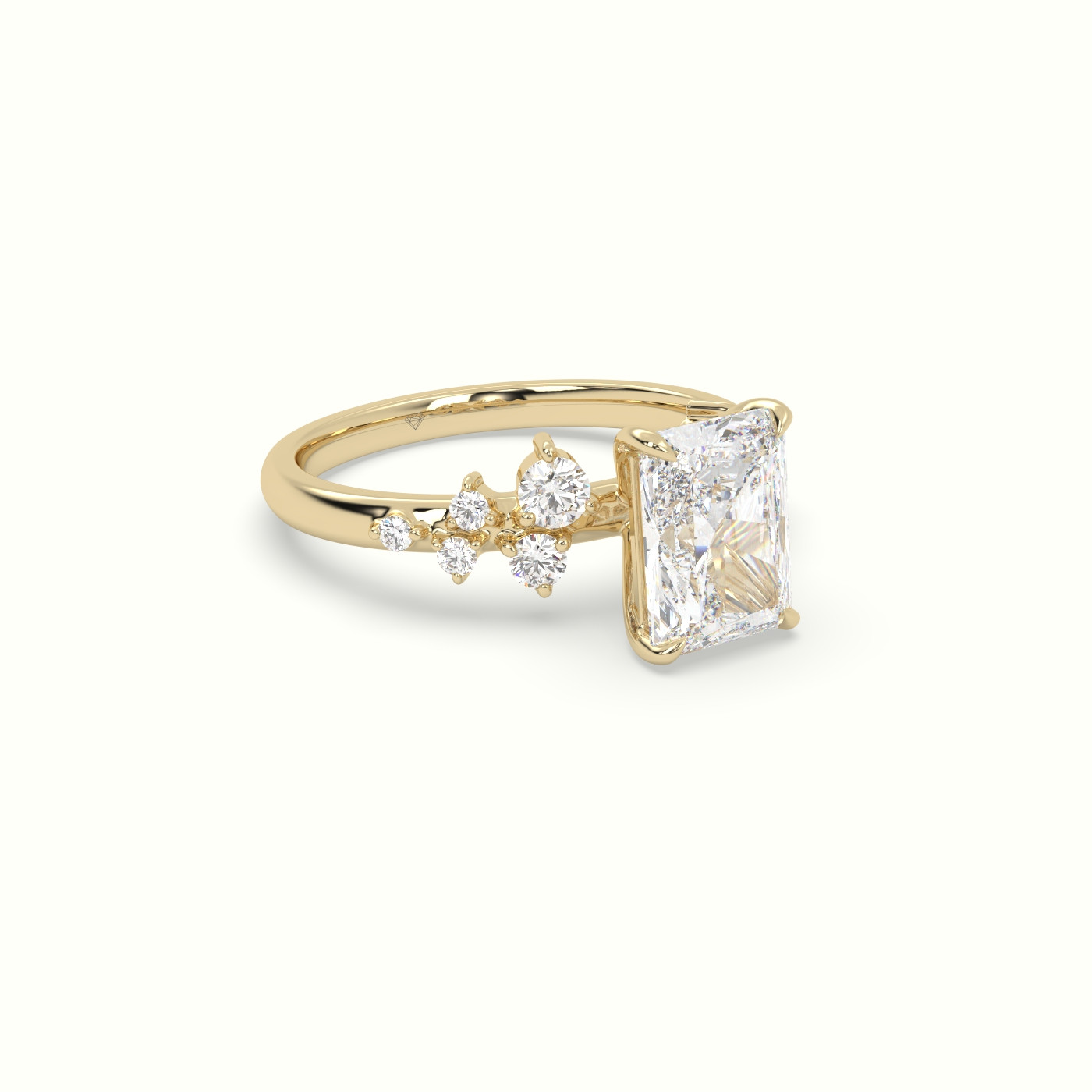 18K Yellow Gold Radiant Diamond Side Stone Engagement Ring
