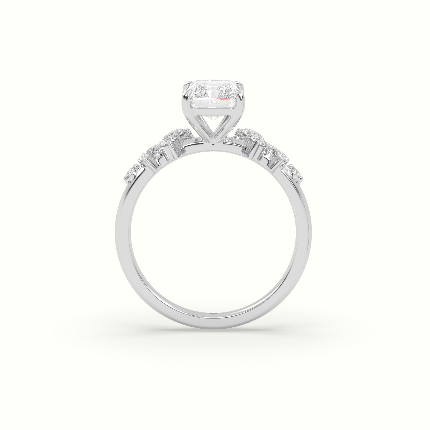 10K White Gold Radiant Diamond Side Stone Engagement Ring