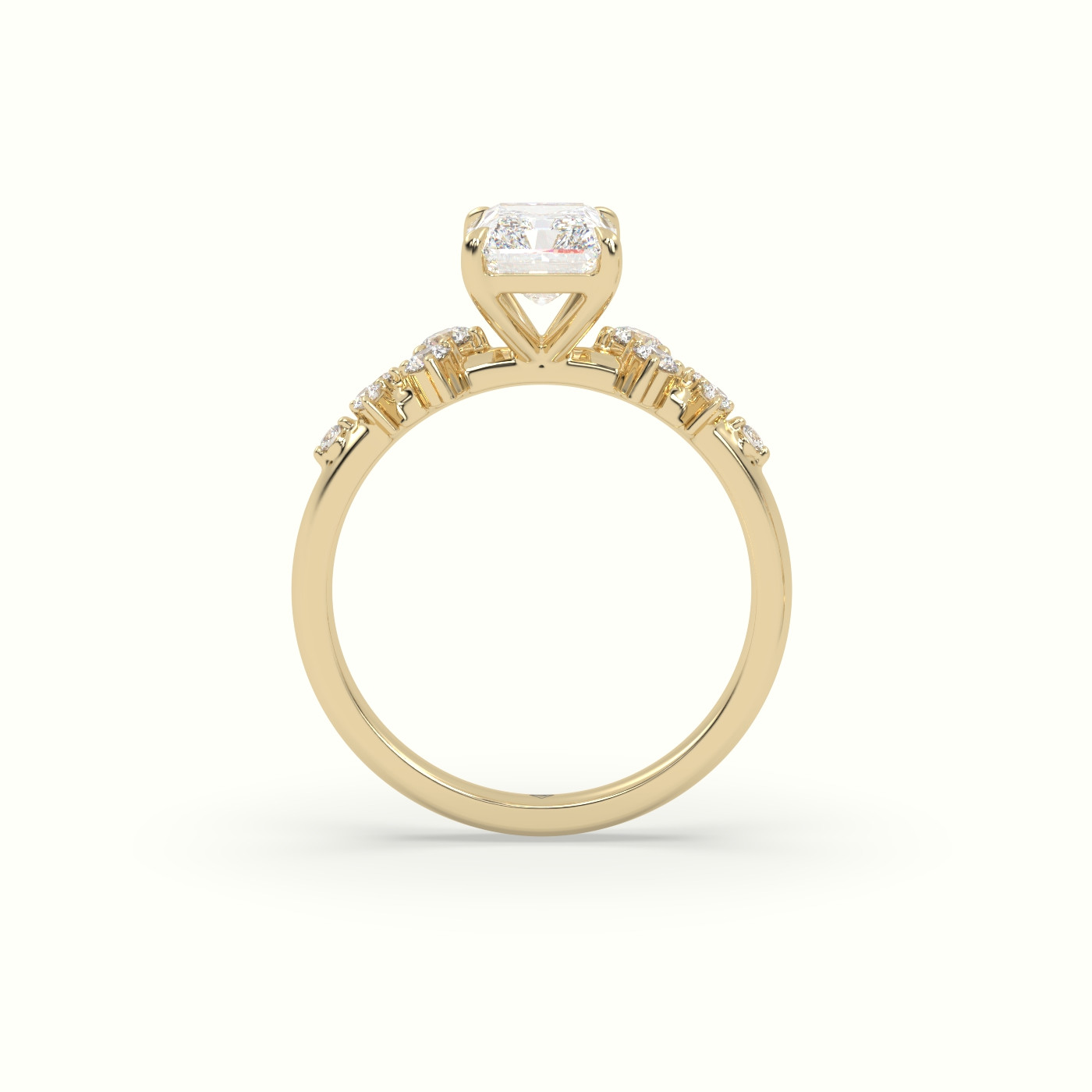 10K Yellow Gold Radiant Diamond Side Stone Engagement Ring