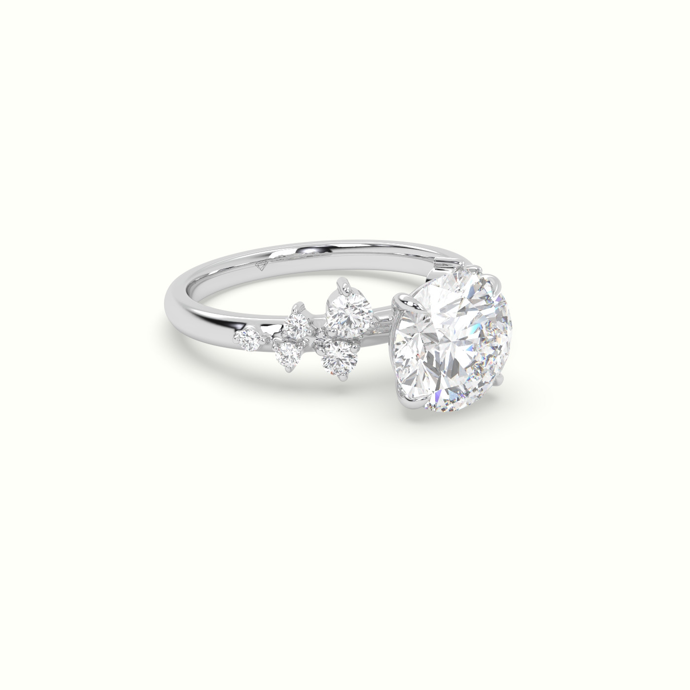 18K White Gold Round Diamond Side Stone Engagement Ring