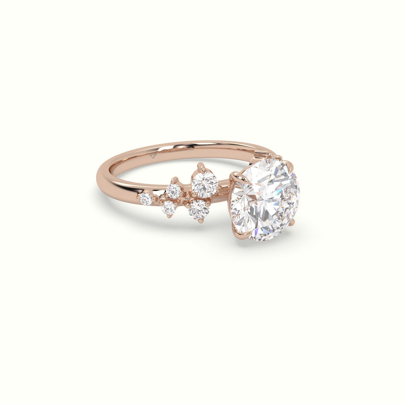 18K Rose Gold Round Diamond Side Stone Engagement Ring