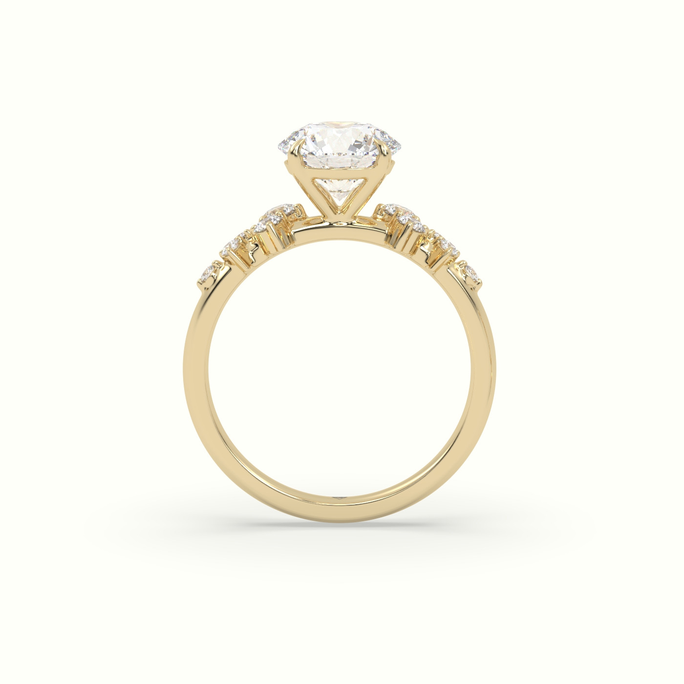 18K Yellow Gold Round Diamond Side Stone Engagement Ring