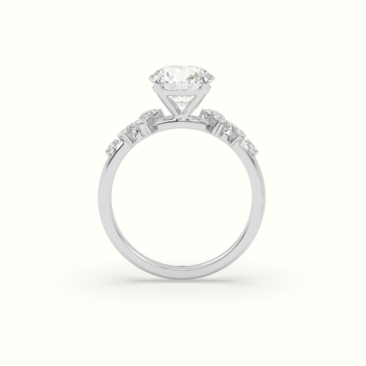 10K White Gold Round Diamond Side Stone Engagement Ring