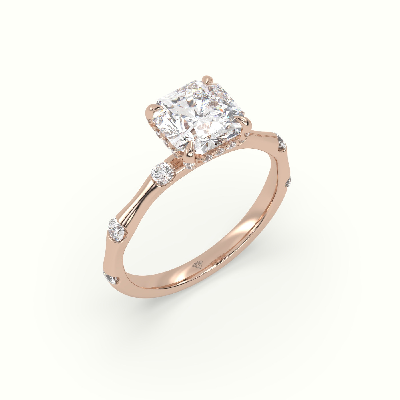 18K Rose Gold Asscher Diamond Side Stone Engagement Ring