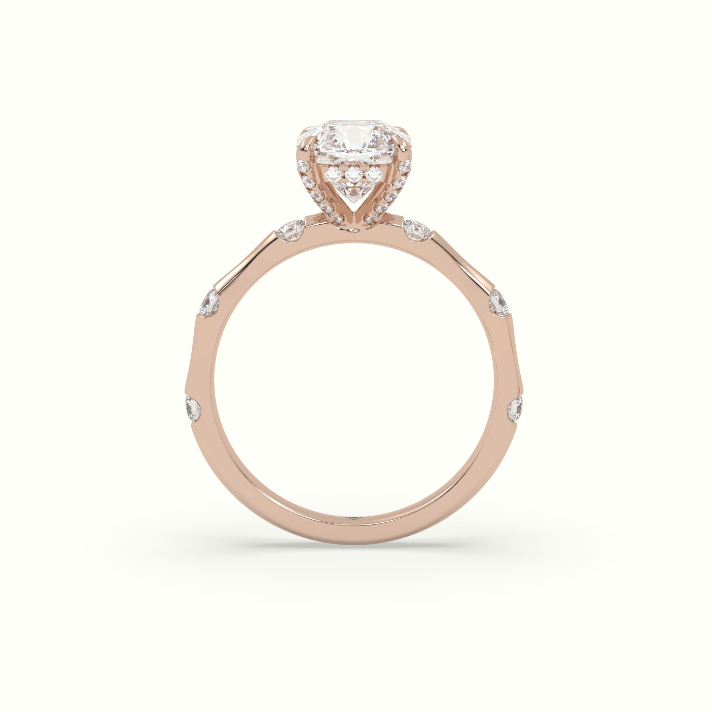 18K Rose Gold Asscher Diamond Side Stone Engagement Ring